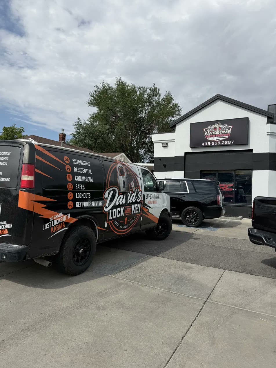 The van outside a partner auto repair shop